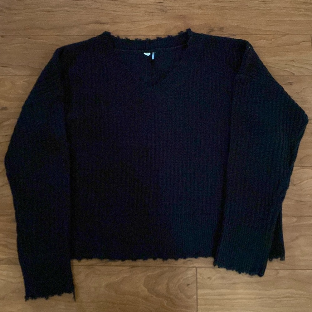 Oversized distressed v-neck sweater